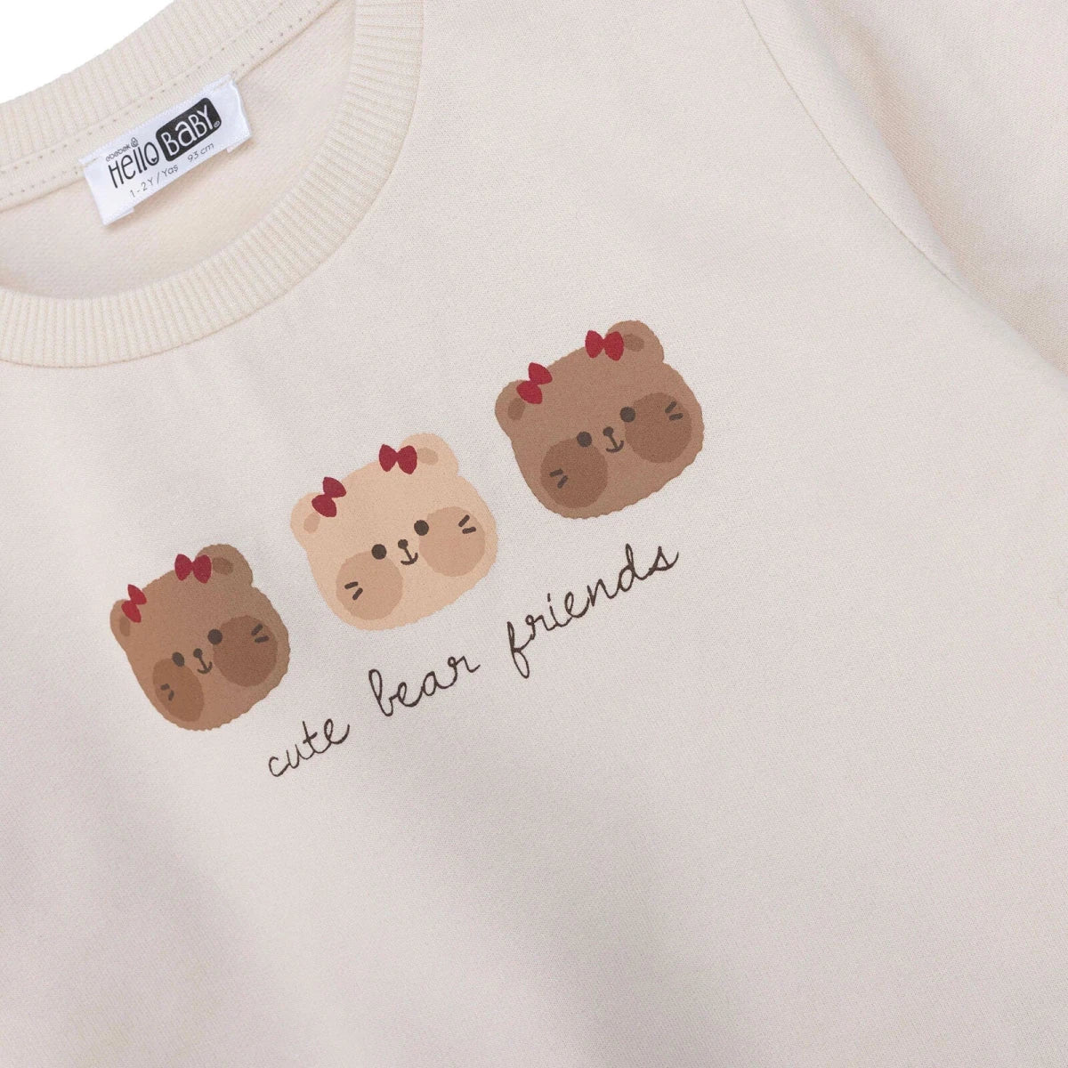 HelloBaby "Cute Bear Friends" Slogan Baby Sweatshirt (3-6 Months to 4-5 Years) - Beige