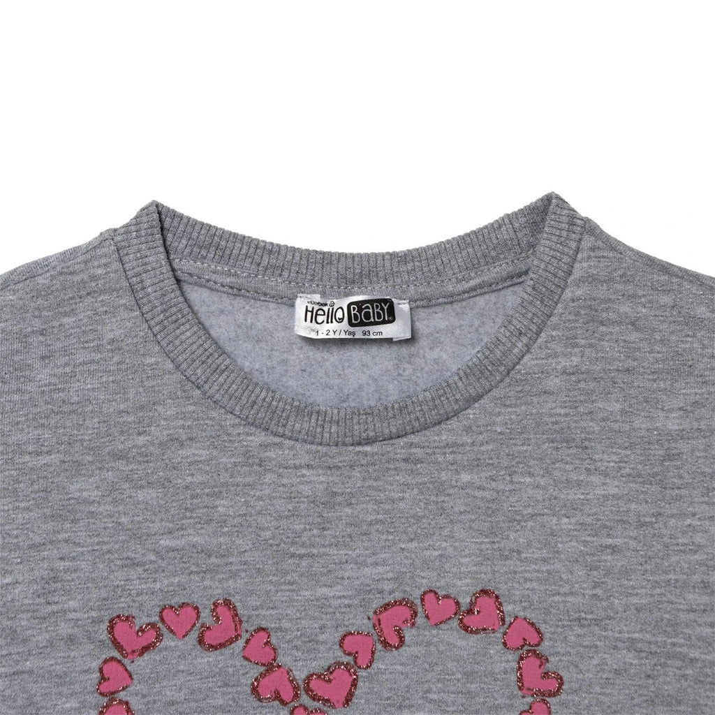 HelloBaby Heart Print Brushed Baby Sweatshirt (3-6 Months to 2-3 Years) - Grey