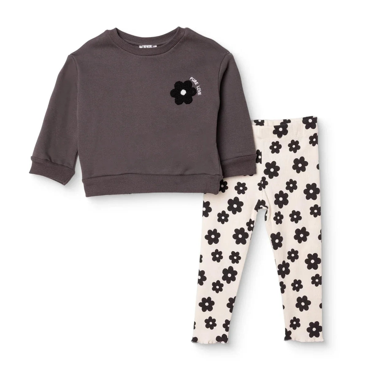 HelloBaby Floral Print Baby Sweatshirt & Leggings Set (3-6 Months to 4-5 Years) - Dark Grey