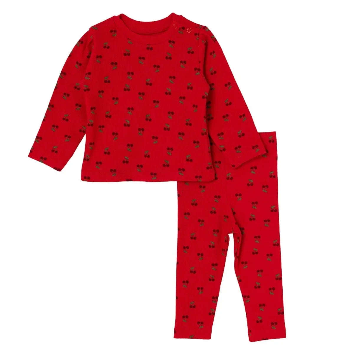 HelloBaby 2 Piece Cherry Print Baby T-Shirt & Leggings Set (1-3 Months to 12 Months) - Red