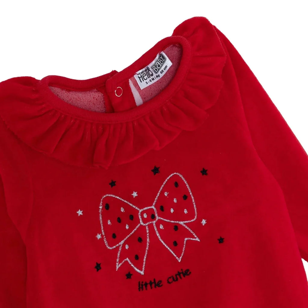 HelloBaby Bow Embroidered Velour Footed Baby Sleepsuit (Newborn to 6-9 Months) - Red