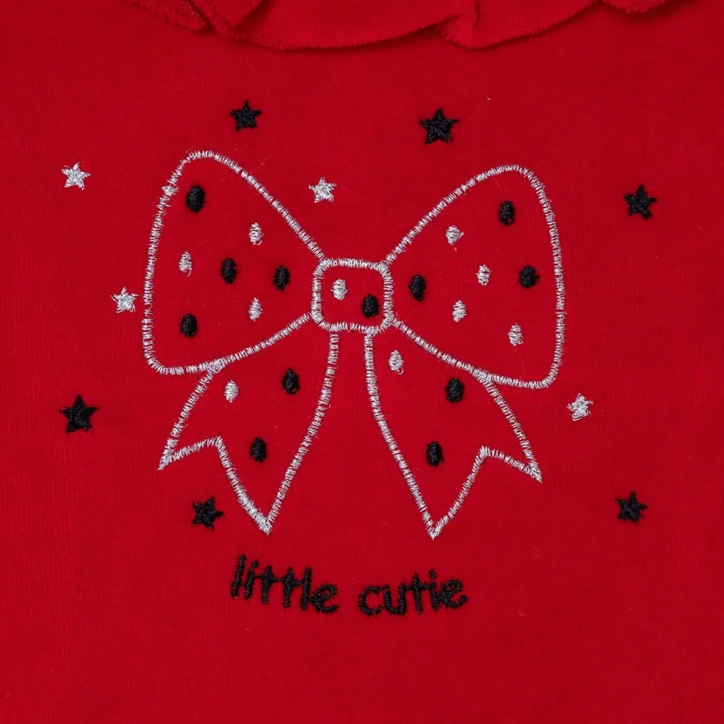 HelloBaby Bow Embroidered Velour Footed Baby Sleepsuit (Newborn to 6-9 Months) - Red