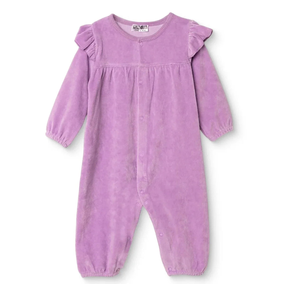 HelloBaby Frill Shoulder Footless Velour Baby Sleepsuit (Newborn to 6-9 Months) - Lilac