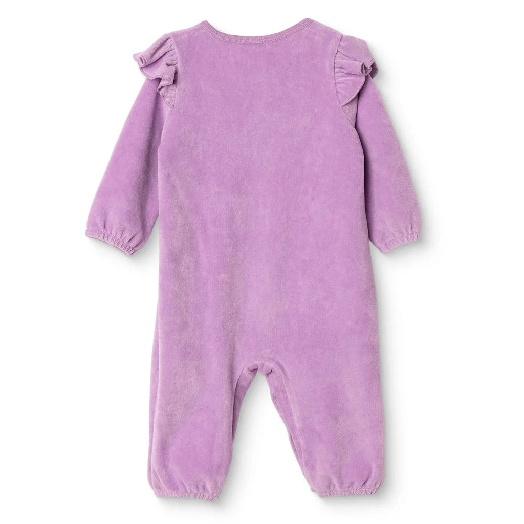 HelloBaby Frill Shoulder Footless Velour Baby Sleepsuit (Newborn to 6-9 Months) - Lilac