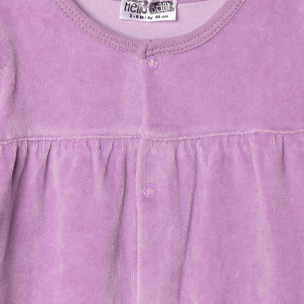 HelloBaby Frill Shoulder Footless Velour Baby Sleepsuit (Newborn to 6-9 Months) - Lilac