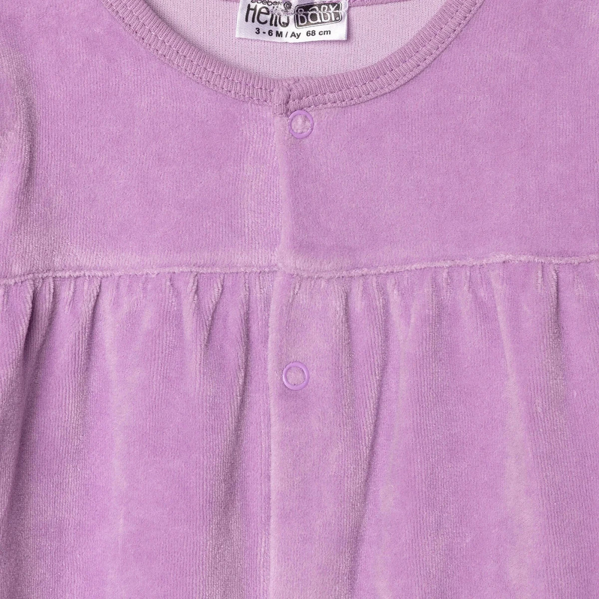 HelloBaby Frill Shoulder Footless Velour Baby Sleepsuit (Newborn to 6-9 Months) - Lilac