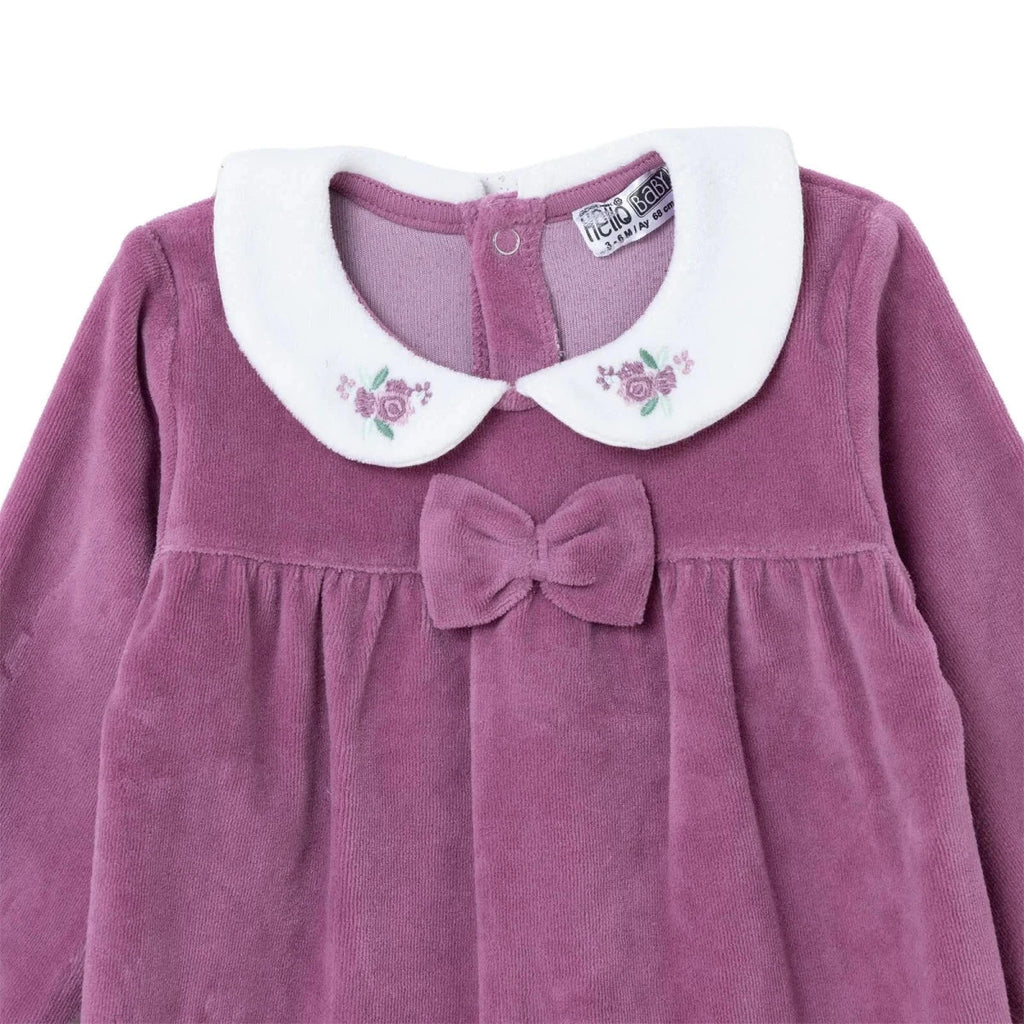 HelloBaby Embroidered Footless Velour Baby Sleepsuit (Newborn to 6-9 Months) - Lilac