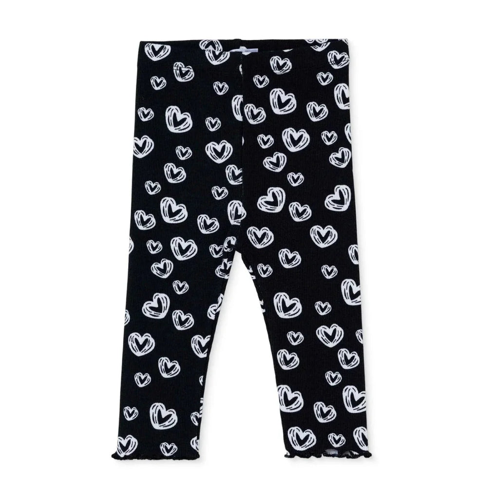 HelloBaby Heart Print Ribbed Baby Leggings (1-3 Months to 12 Months) - Black Printed