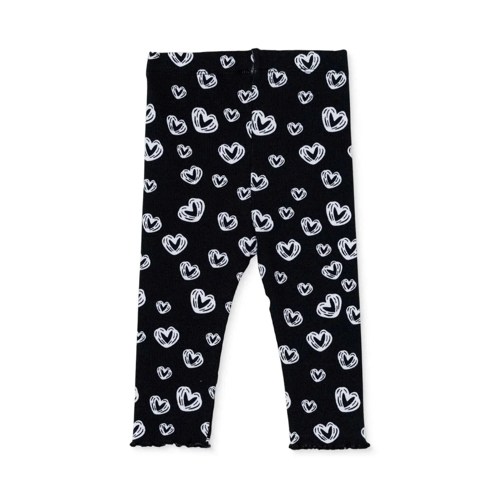 HelloBaby Heart Print Ribbed Baby Leggings (1-3 Months to 12 Months) - Black Printed