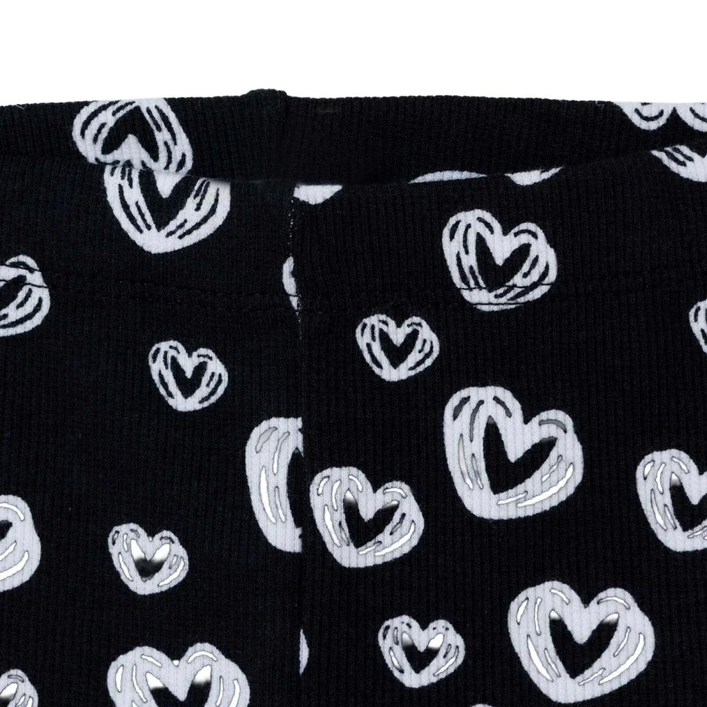 HelloBaby Heart Print Ribbed Baby Leggings (1-3 Months to 12 Months) - Black Printed