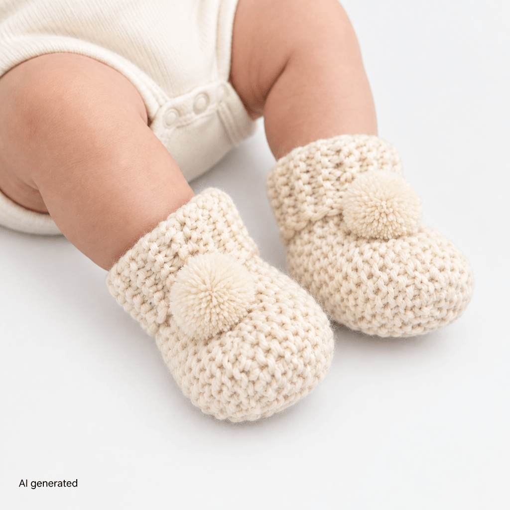 HelloBaby Knitted Baby Booties (Newborn to 3 Months) - Beige
