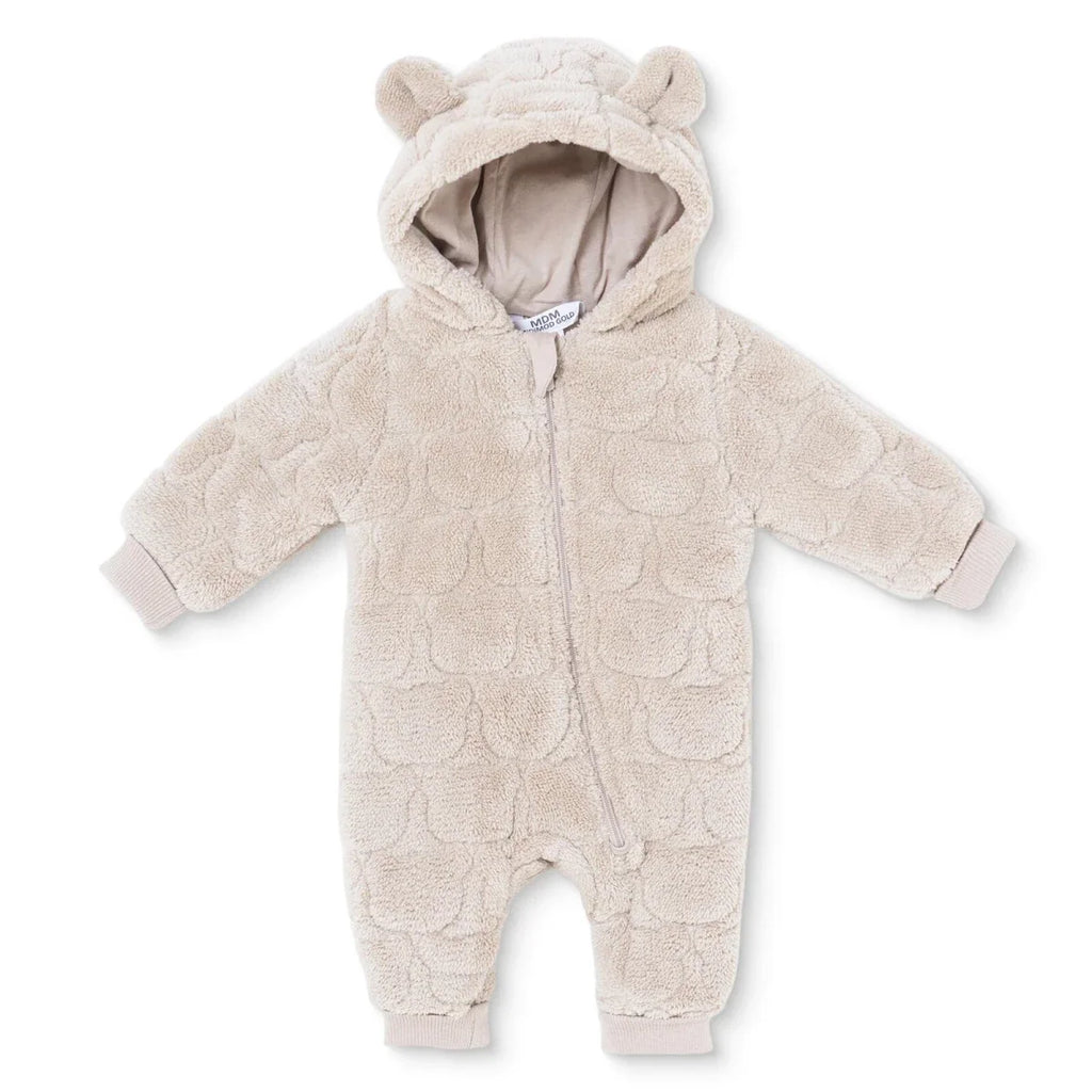 Midimod Animal Print Hooded Fleece Baby Pramsuit (1-3 Months to 12 Months) - Beige