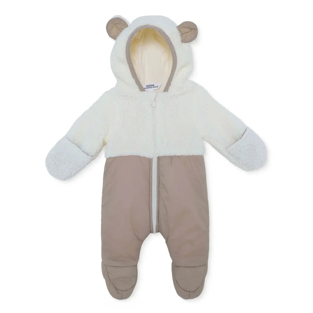 Midimod Hooded Zip-Up Soft Fleece Baby Pramsuit (1-3 Months to 12 Months) - Ecru