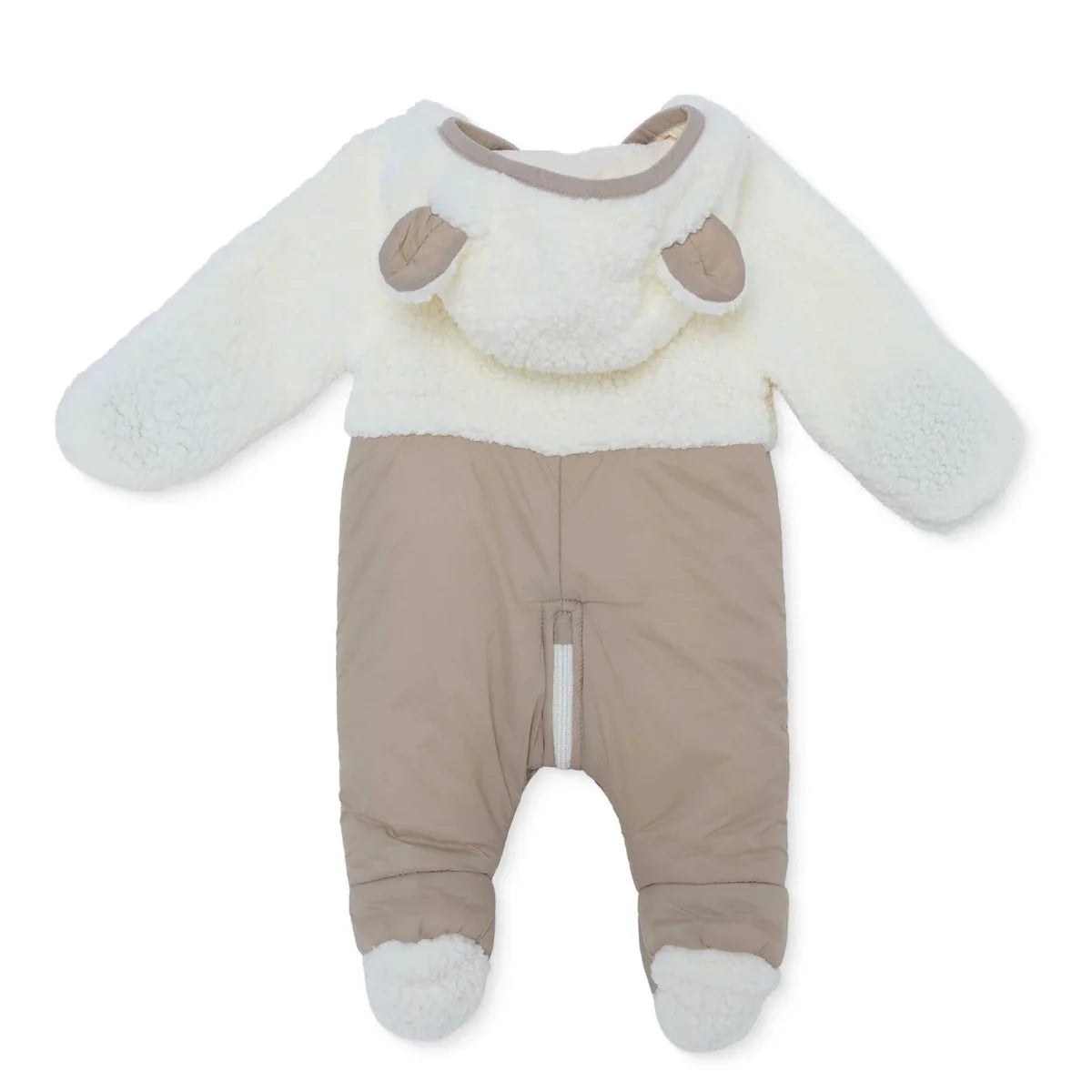 Midimod Hooded Zip-Up Soft Fleece Baby Pramsuit (1-3 Months to 12 Months) - Ecru