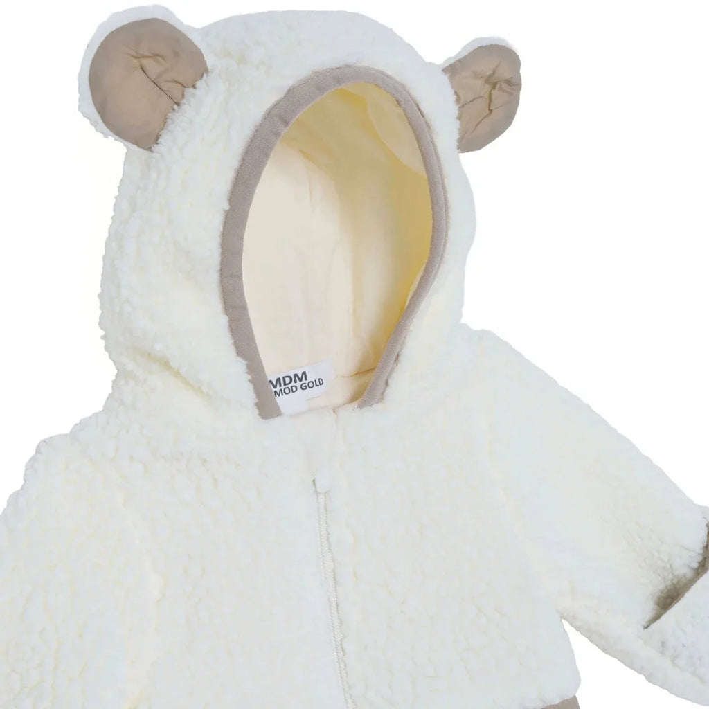 Midimod Hooded Zip-Up Soft Fleece Baby Pramsuit (1-3 Months to 12 Months) - Ecru