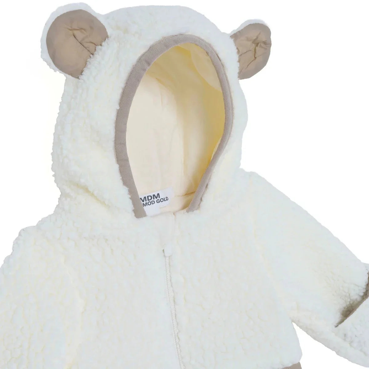 Midimod Hooded Zip-Up Soft Fleece Baby Pramsuit (1-3 Months to 12 Months) - Ecru