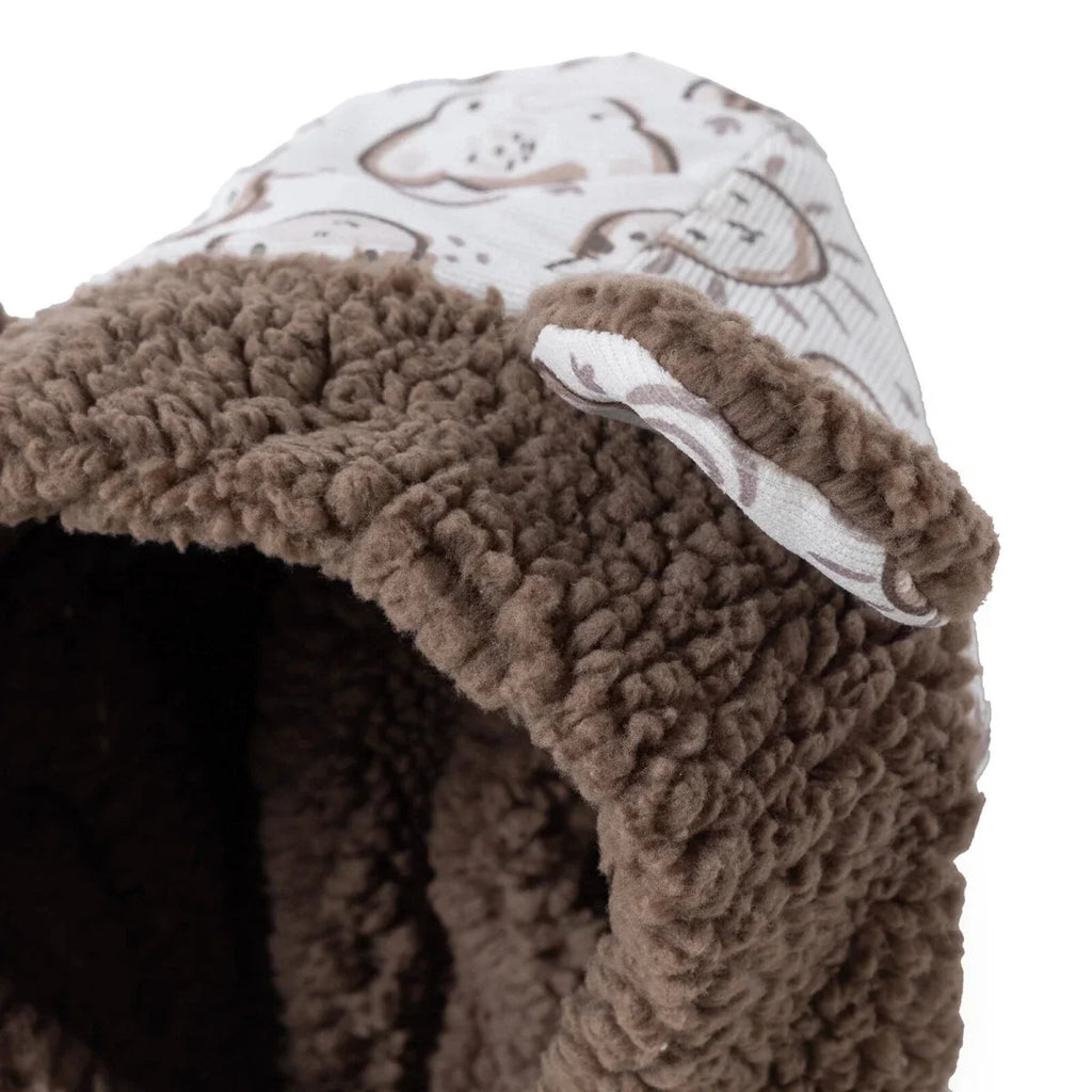 Midimod Animal Print Hooded Lined Fleece Baby Pramsuit (1-3 Months to 12 Months) - Ecru Printed