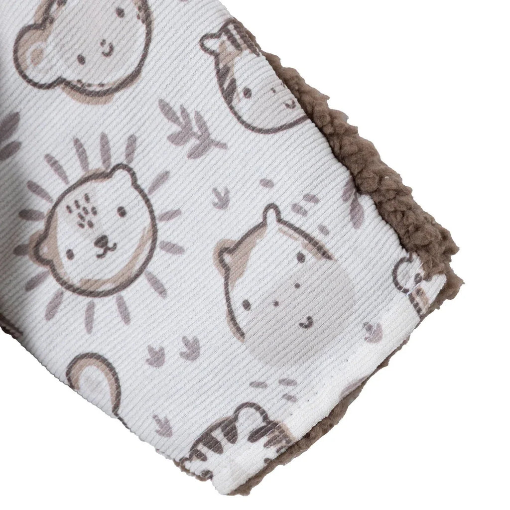 Midimod Animal Print Hooded Lined Fleece Baby Pramsuit (1-3 Months to 12 Months) - Ecru Printed