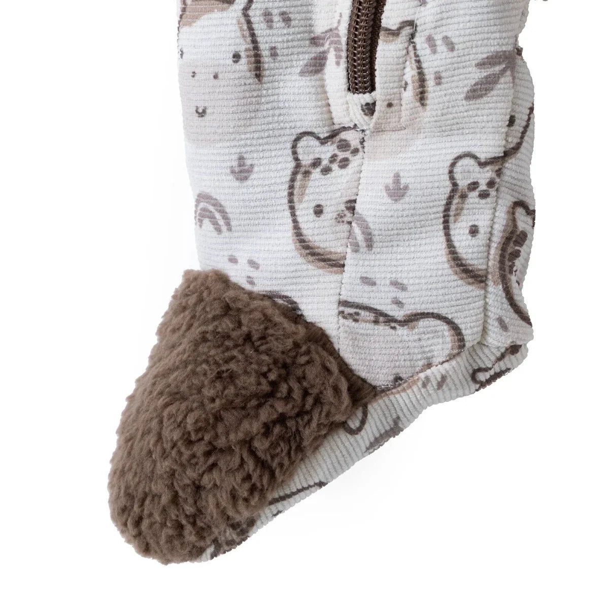 Midimod Animal Print Hooded Lined Fleece Baby Pramsuit (1-3 Months to 12 Months) - Ecru Printed