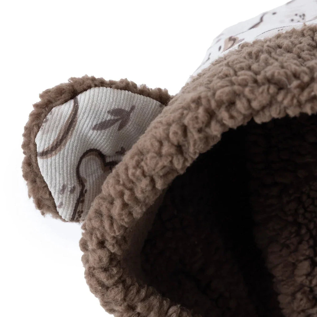 Midimod Animal Print Hooded Lined Fleece Baby Pramsuit (1-3 Months to 12 Months) - Ecru Printed