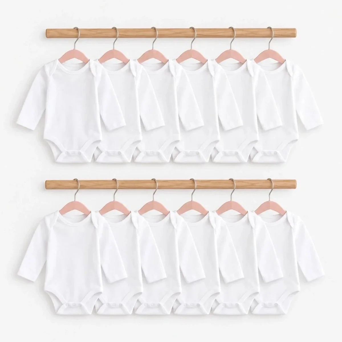 HelloBaby Unisex White Long Sleeve Bodysuits 12 Pack - White