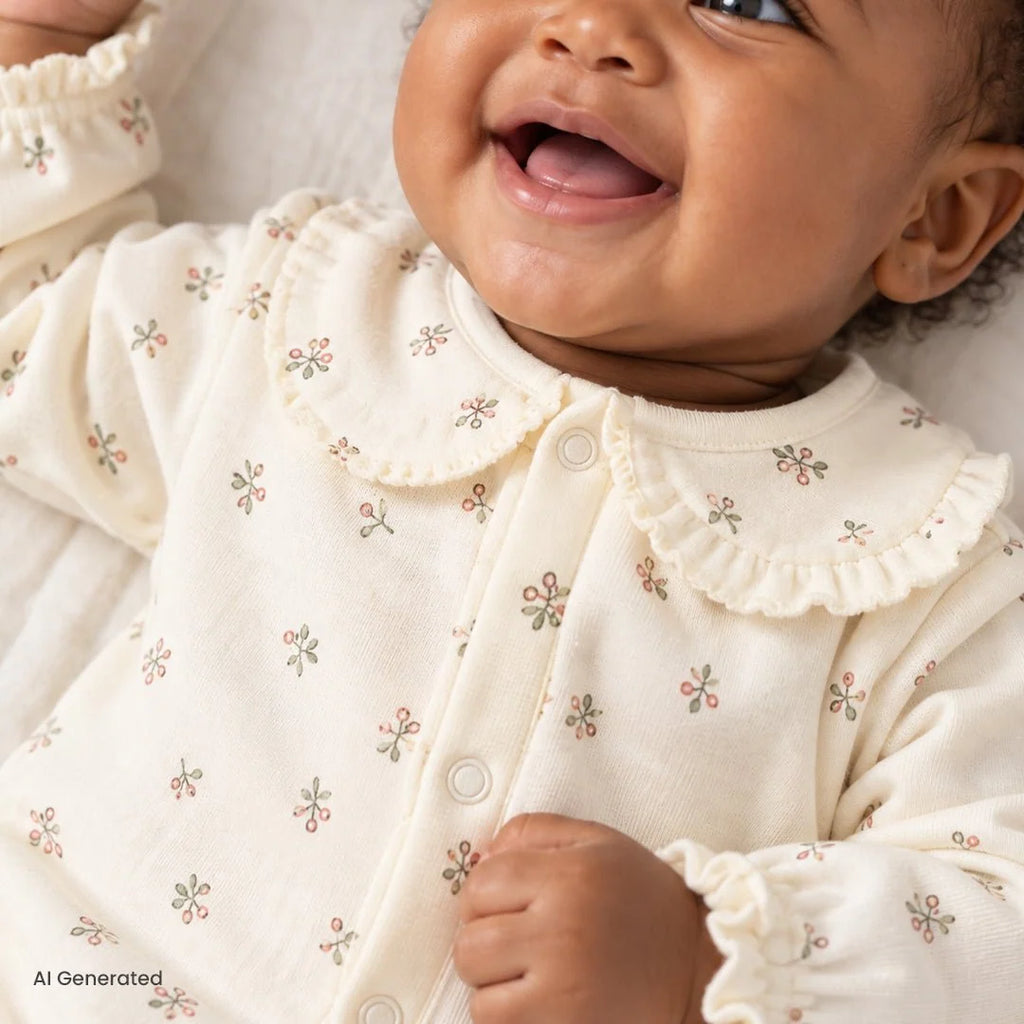 Bebetto Quilted Long Sleeve Baby Sleepsuit with Feet (Newborn to 6-9 Months) - Ecru