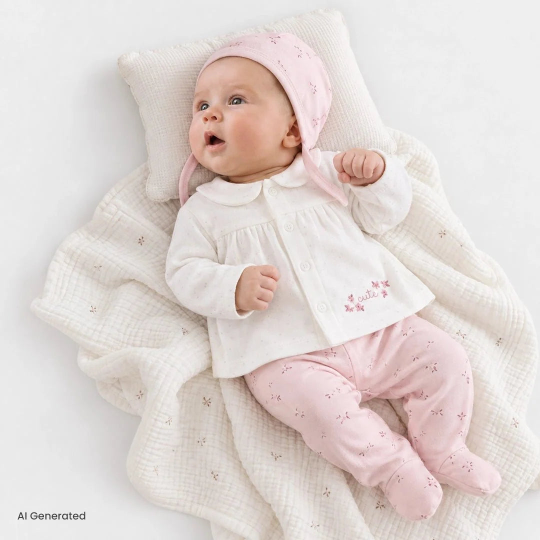 Bebetto 5 Piece "Cutie" Embroidered Baby Hospital Bag Set on a Hanger (Newborn) - Pink