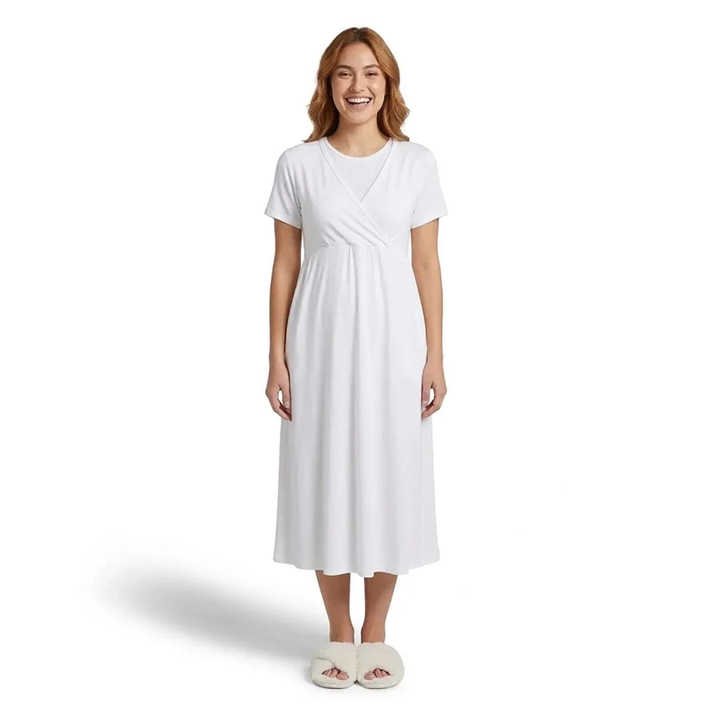 Baby Mom Women's Short Sleeve V-Neck Nightdress (S to 2XL) - Ecru