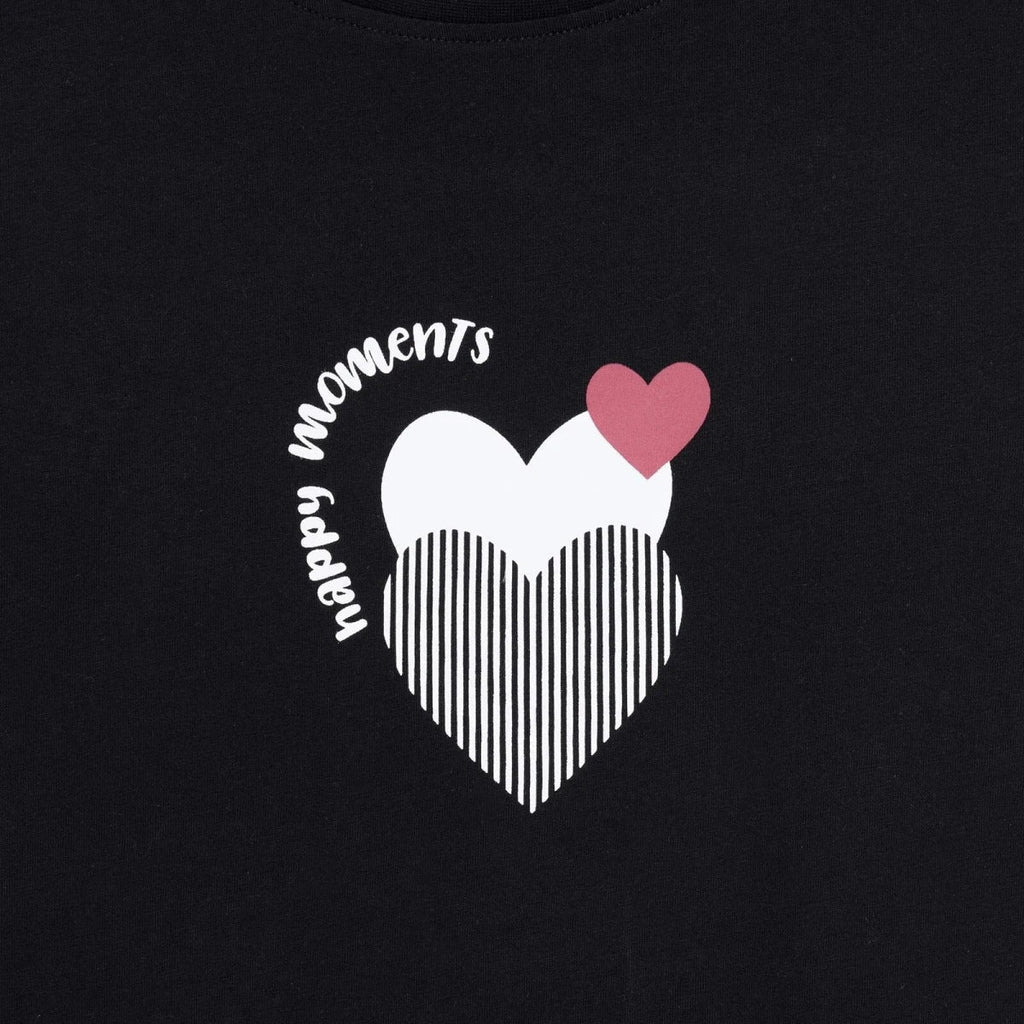 Baby Mom Heart Print Women's Maternity Short Sleeve T-Shirt (S to 2XL) - Black