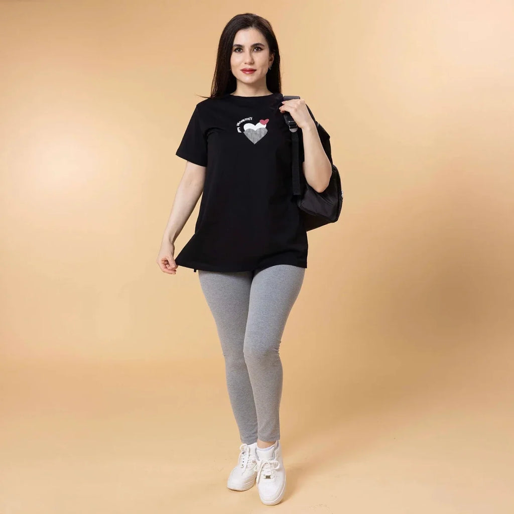Baby Mom Heart Print Women's Maternity Short Sleeve T-Shirt (S to 2XL) - Black