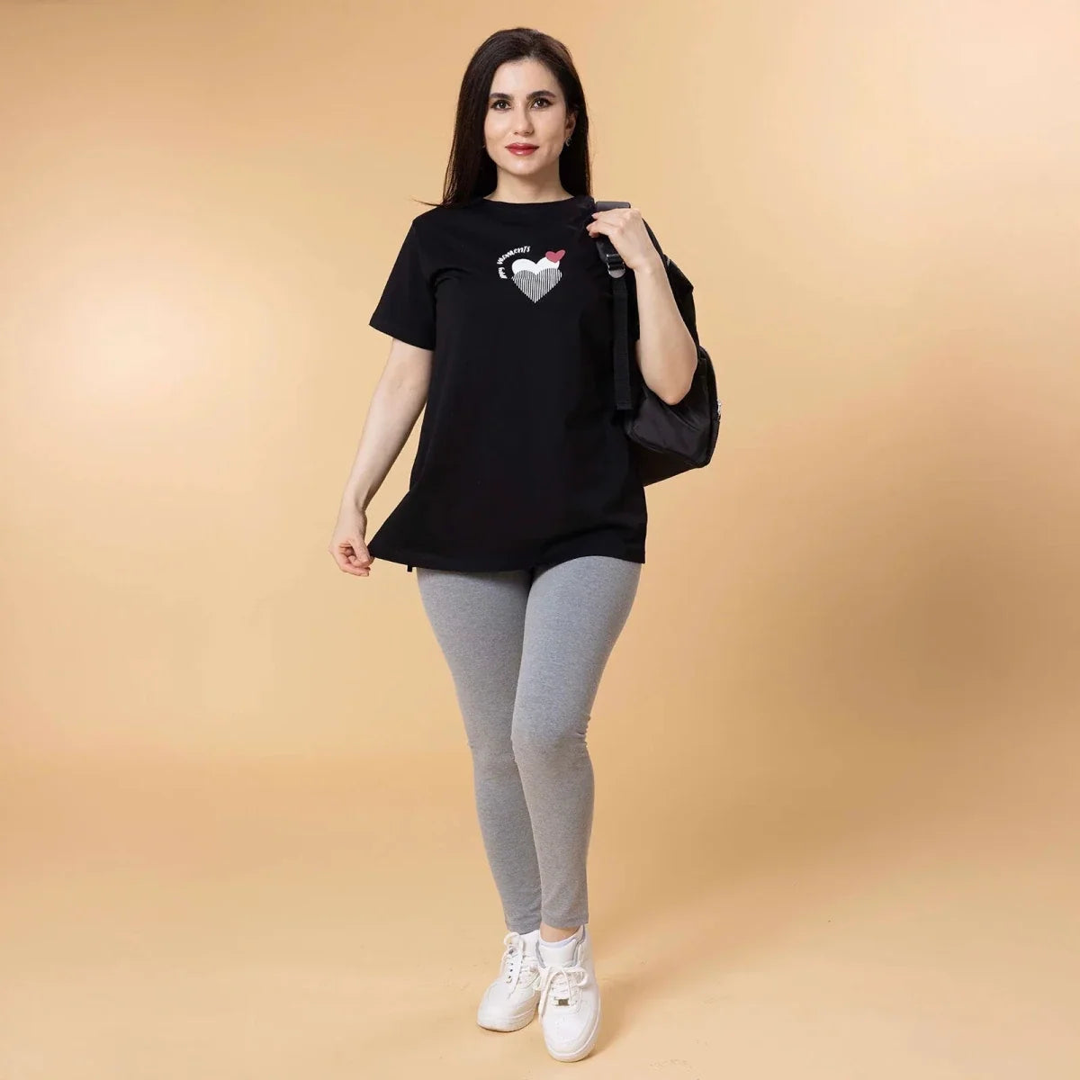 Baby Mom Heart Print Women's Maternity Short Sleeve T-Shirt (S to 2XL) - Black