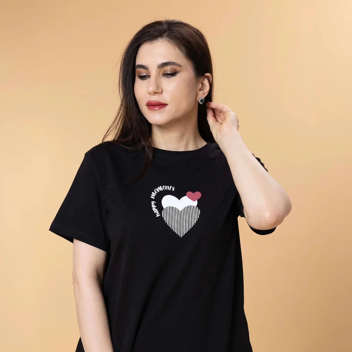 Baby Mom Heart Print Women's Maternity Short Sleeve T-Shirt (S to 2XL) - Black