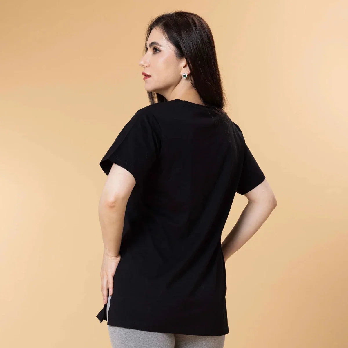 Baby Mom Heart Print Women's Maternity Short Sleeve T-Shirt (S to 2XL) - Black