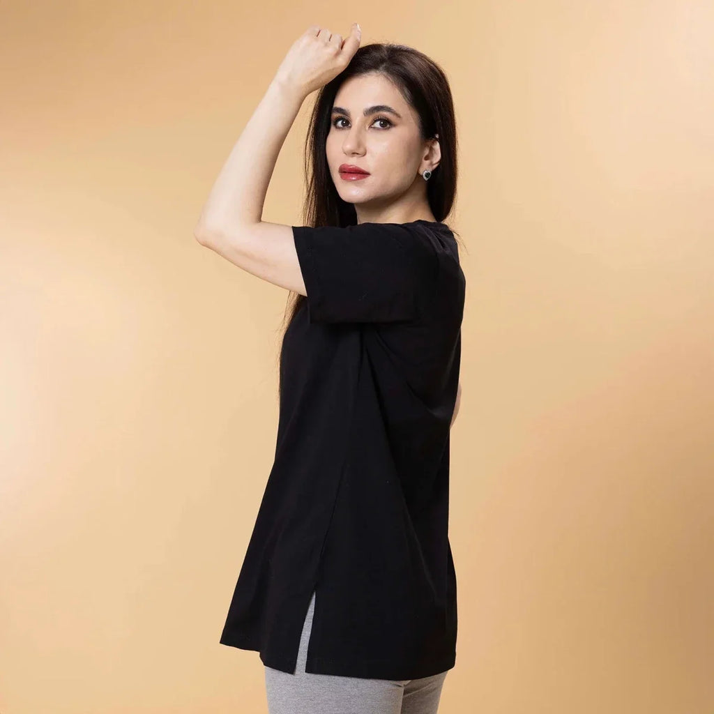 Baby Mom Heart Print Women's Maternity Short Sleeve T-Shirt (S to 2XL) - Black