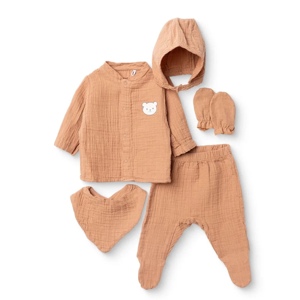 HelloBaby 5 Piece Muslin Baby Hospital Bag Set on a Hanger (Newborn) - Brown