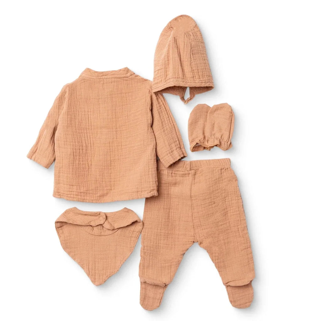 HelloBaby 5 Piece Muslin Baby Hospital Bag Set on a Hanger (Newborn) - Brown