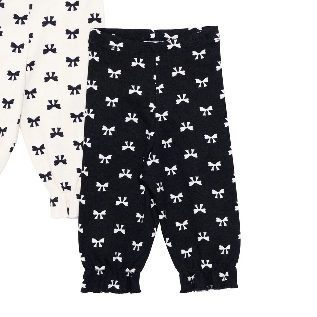 HelloBaby 2 Pack Bow Print Interlock Footless Baby Bottoms (3-6 Months to 2-3 Years) - Black