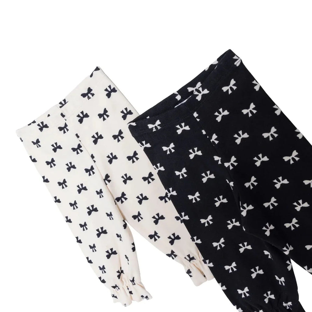 HelloBaby 2 Pack Bow Print Interlock Footless Baby Bottoms (3-6 Months to 2-3 Years) - Black