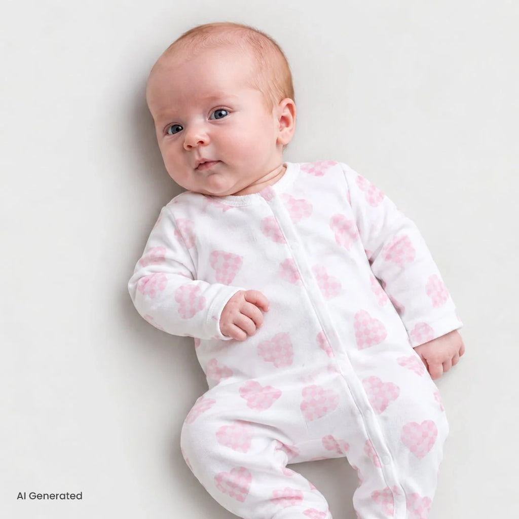HelloBaby Long Sleeve Baby Sleepsuit with Feet (Newborn to 6-9 Months) - Ecru Printed