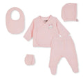 HelloBaby 5 Piece Bunny Print Muslin Baby Hospital Bag Set on a Hanger (Newborn) - Pink