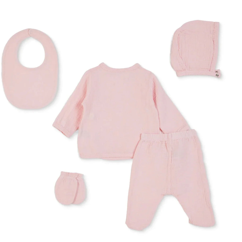 HelloBaby 5 Piece Bunny Print Muslin Baby Hospital Bag Set on a Hanger (Newborn) - Pink