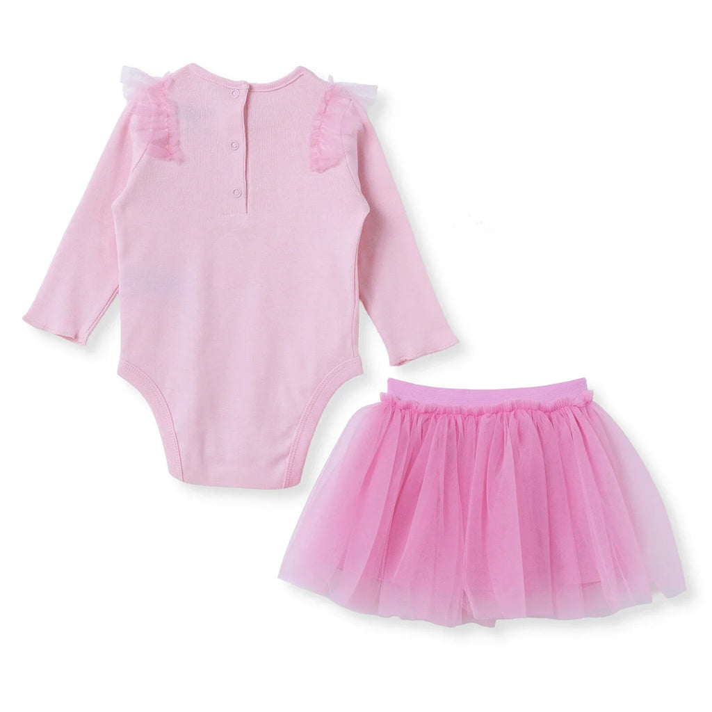 HelloBaby Floral Print Long Sleeve Baby Top & Tulle Skirt Set (1-3 to 12 Months) - Pink