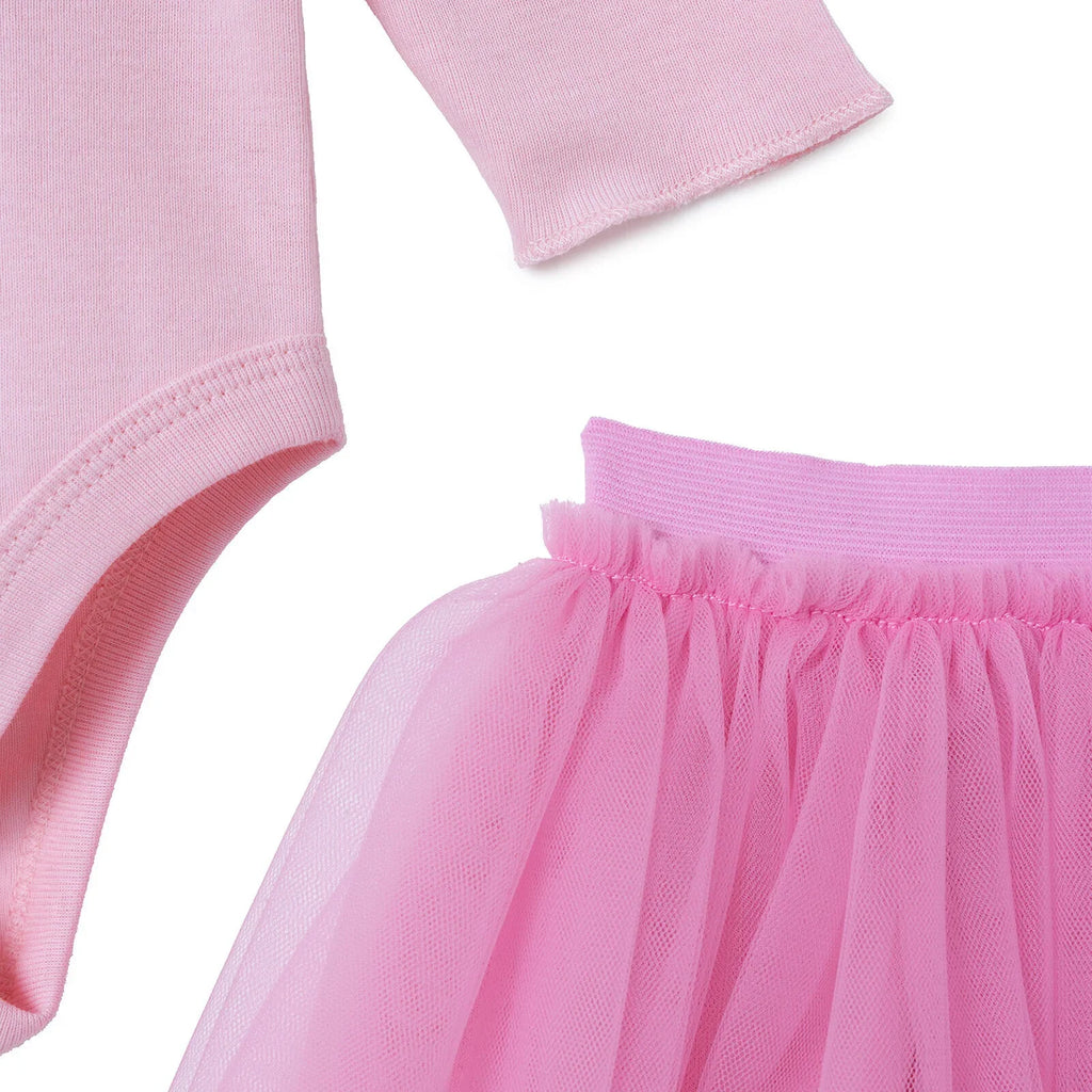 HelloBaby Floral Print Long Sleeve Baby Top & Tulle Skirt Set (1-3 to 12 Months) - Pink