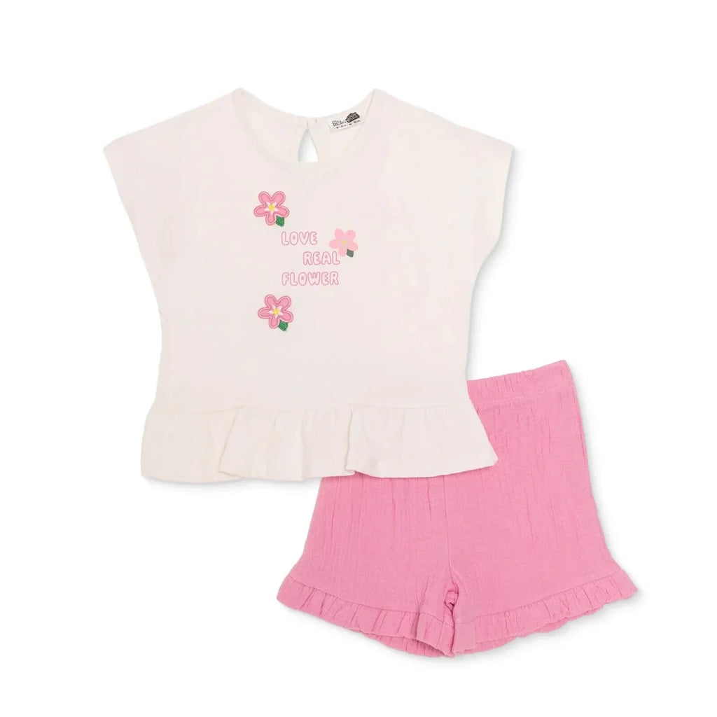 HelloBaby Short Sleeve Baby T-Shirt & Shorts Set (6-9 Months to 4-5 Years) - Ecru