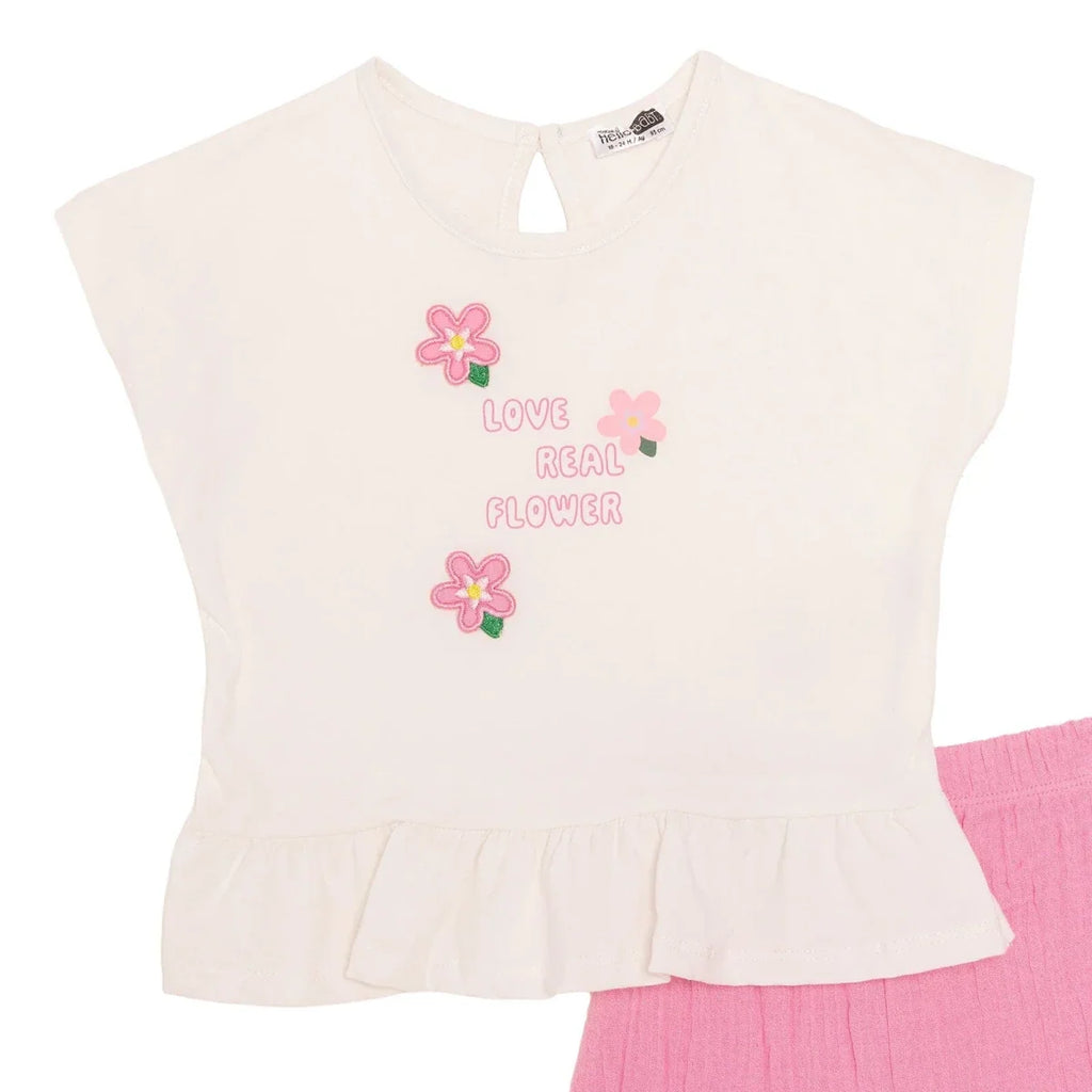 HelloBaby Short Sleeve Baby T-Shirt & Shorts Set (6-9 Months to 4-5 Years) - Ecru