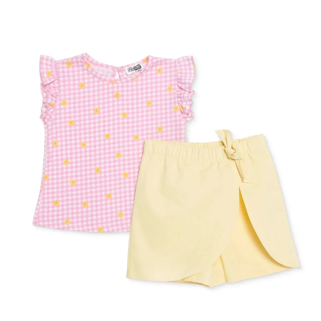 HelloBaby Floral Print Short Sleeve Baby Top & Shorts Set (6-9 Months to 4-5 Years) - Pink Printed