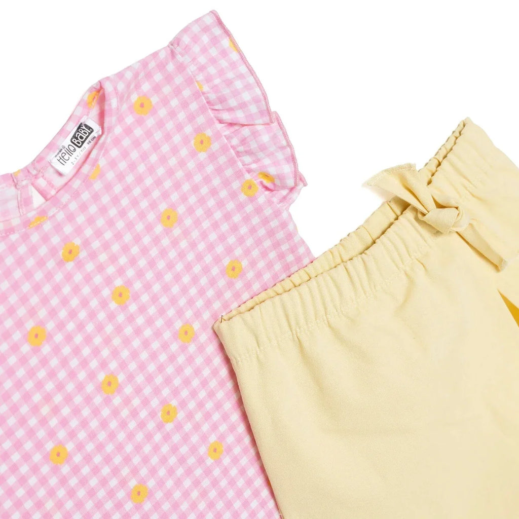HelloBaby Floral Print Short Sleeve Baby Top & Shorts Set (6-9 Months to 4-5 Years) - Pink Printed