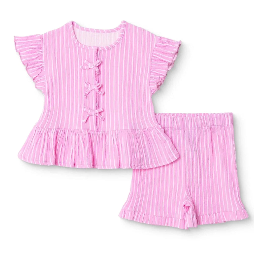 HelloBaby Floral Print Short Sleeve Muslin Baby Top & Shorts Set (6-9 Months to 4-5 Years) - Pink Printed