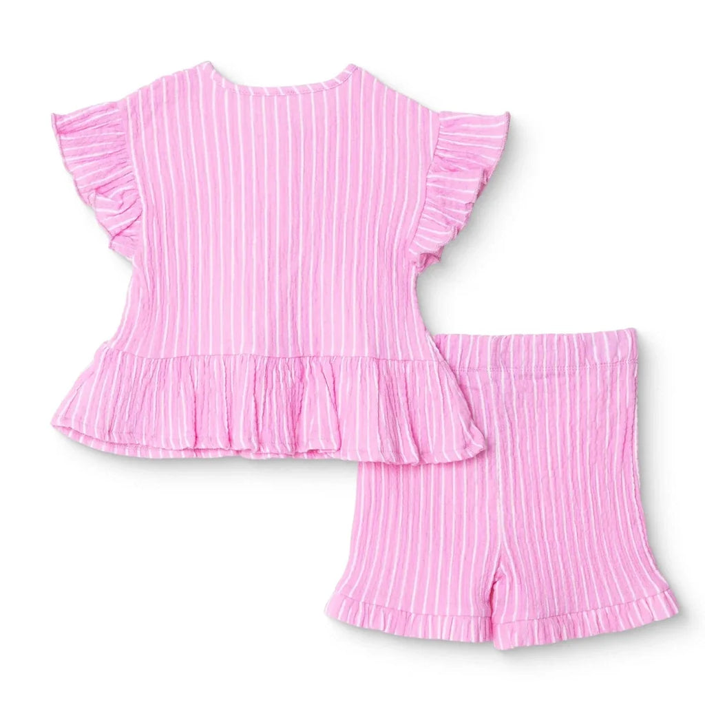HelloBaby Floral Print Short Sleeve Muslin Baby Top & Shorts Set (6-9 Months to 4-5 Years) - Pink Printed