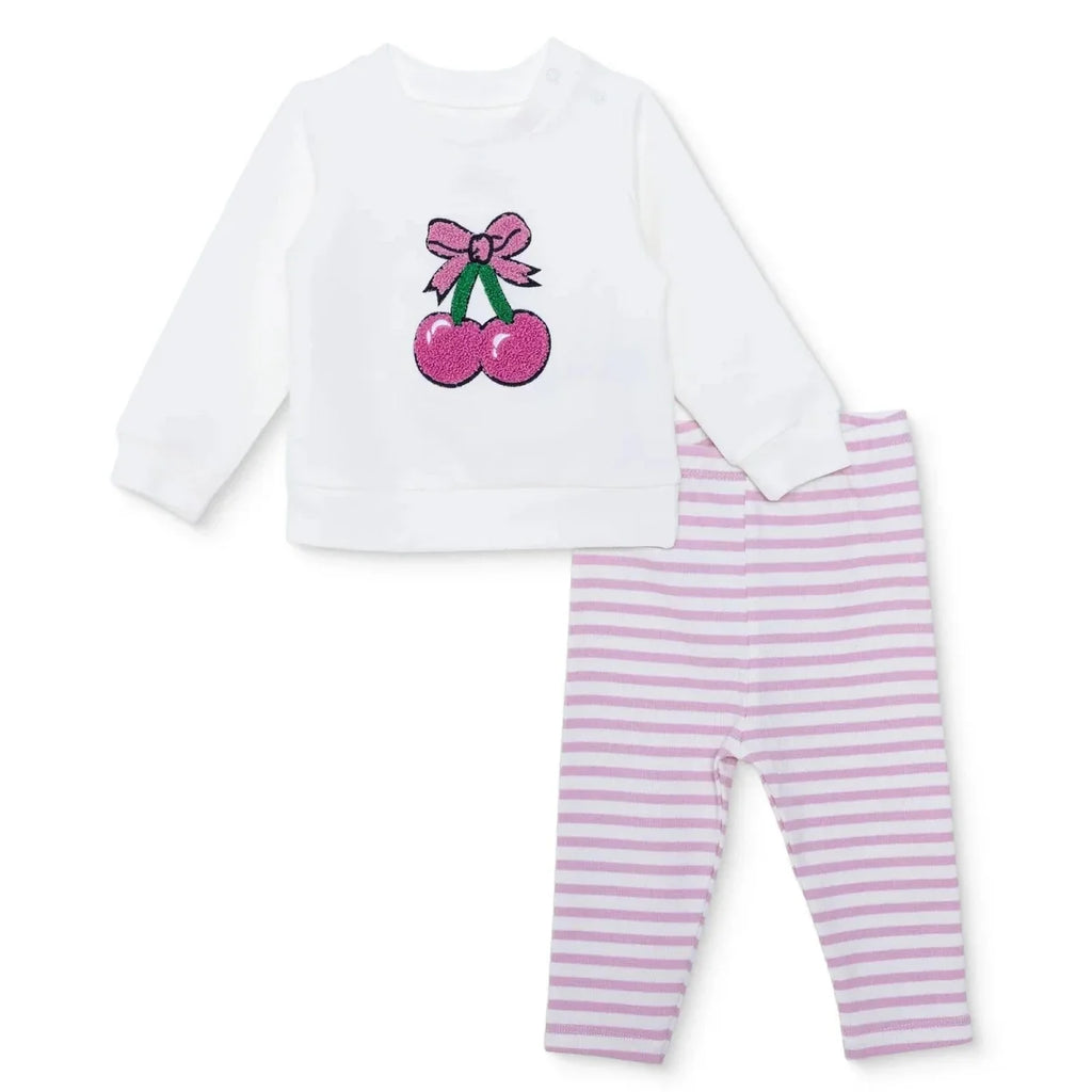 HelloBaby Cherry Print Baby Sweatshirt & Leggings Set (1-3 Months to 12 Months) - Pink